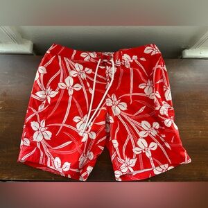 J Crew Flex Swimwear Size 35 Red Hawaiian Swim Trunks